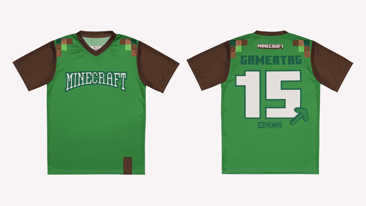 An image fo the front and back of the Minecraft gamertag jersey