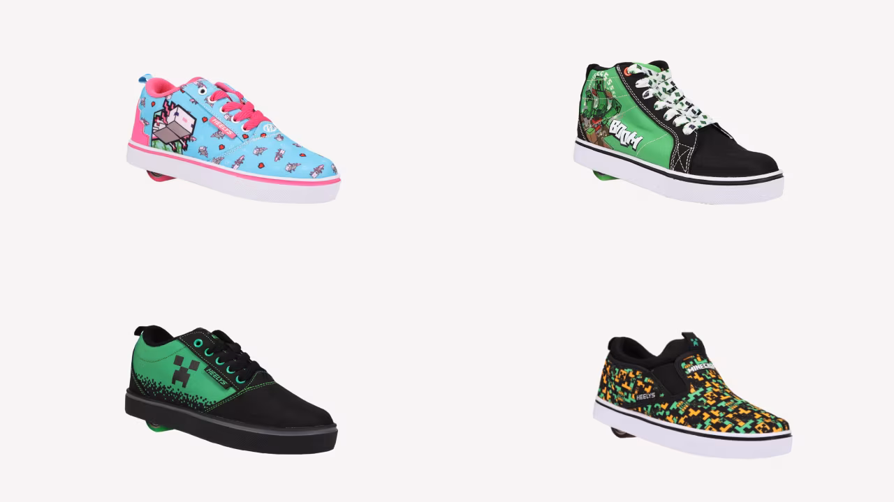 The four designs in the Heelys x Minecraft collection