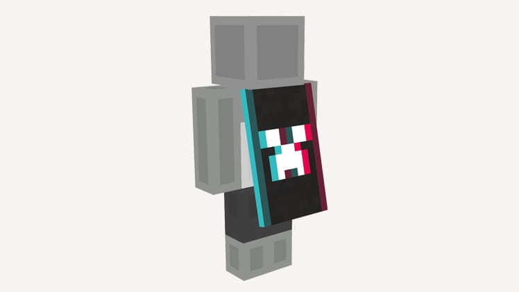 A TikTok cape worn by a generic Minecraft character.