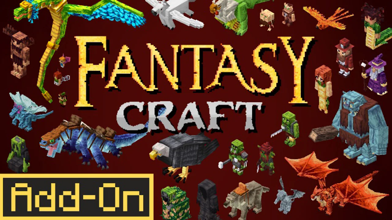 A lot of different fantasy creatures against a red background