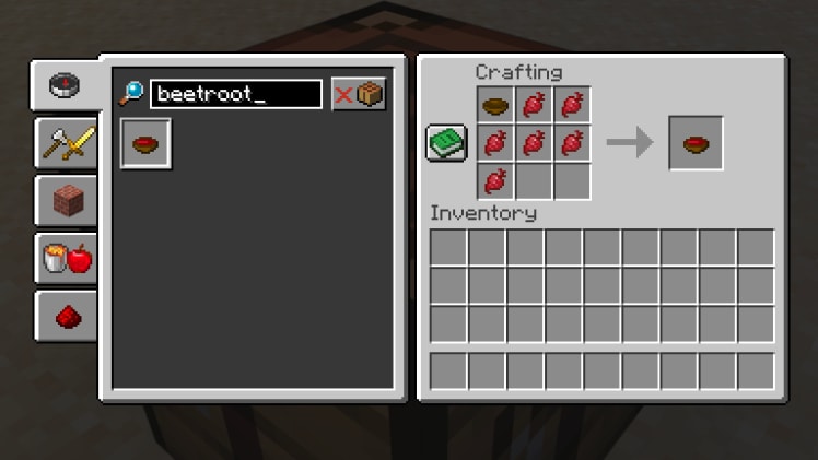 The recipe UI for how to craft a beetroot stew.