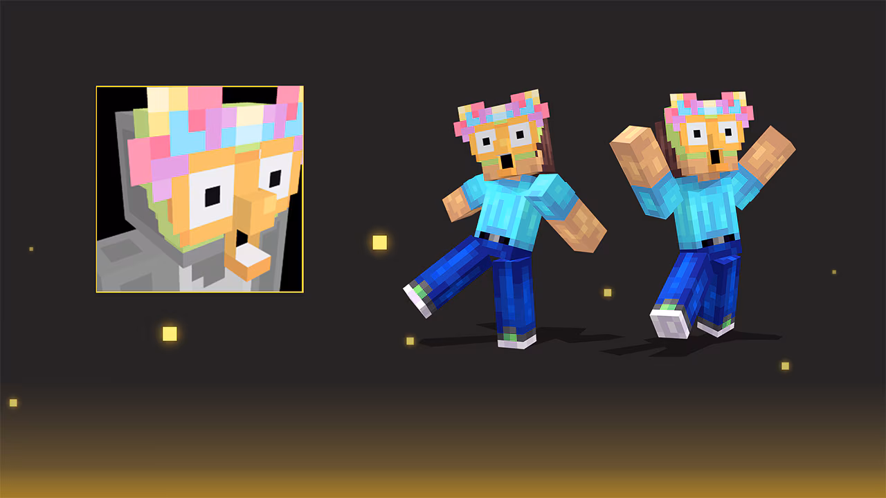 Minecraft character skin preview Close up head view and two full body poses showing a pastel headband and blue outfit