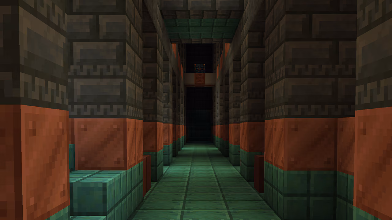 A screenshot of a corridor inside a trial chamber.