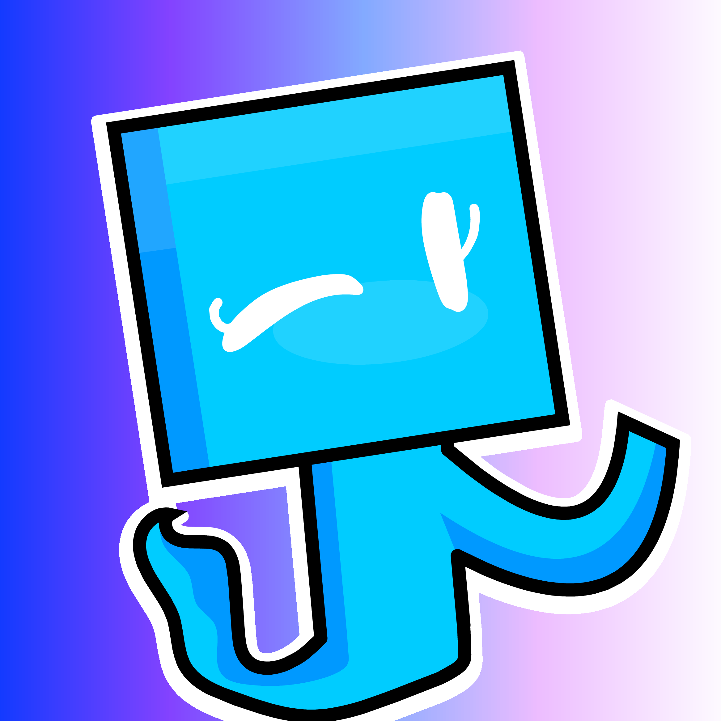 Digital drawing of the allay, an adorable winged blue mob in Minecraft, against a gradient blue to pink background giving viewers a wink