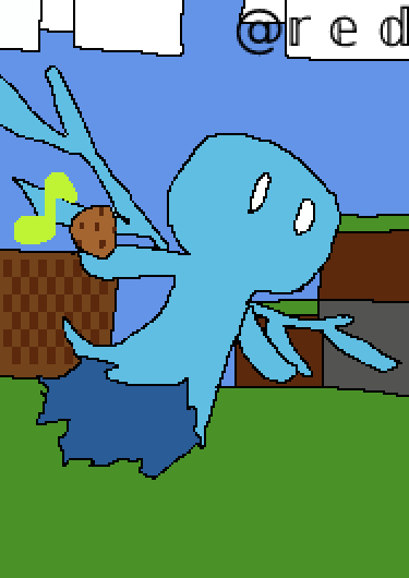 Digital drawing of the allay, an adorable winged blue mob in Minecraft, holding a cookie in its right hand 