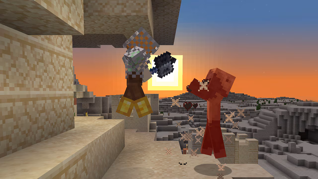 A screenshot of a player holding the mace, one of the new weapons coming as part of the 1.21 Update!