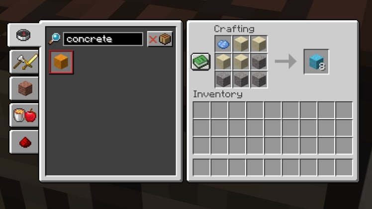 A recipe for how to craft concrete powder.