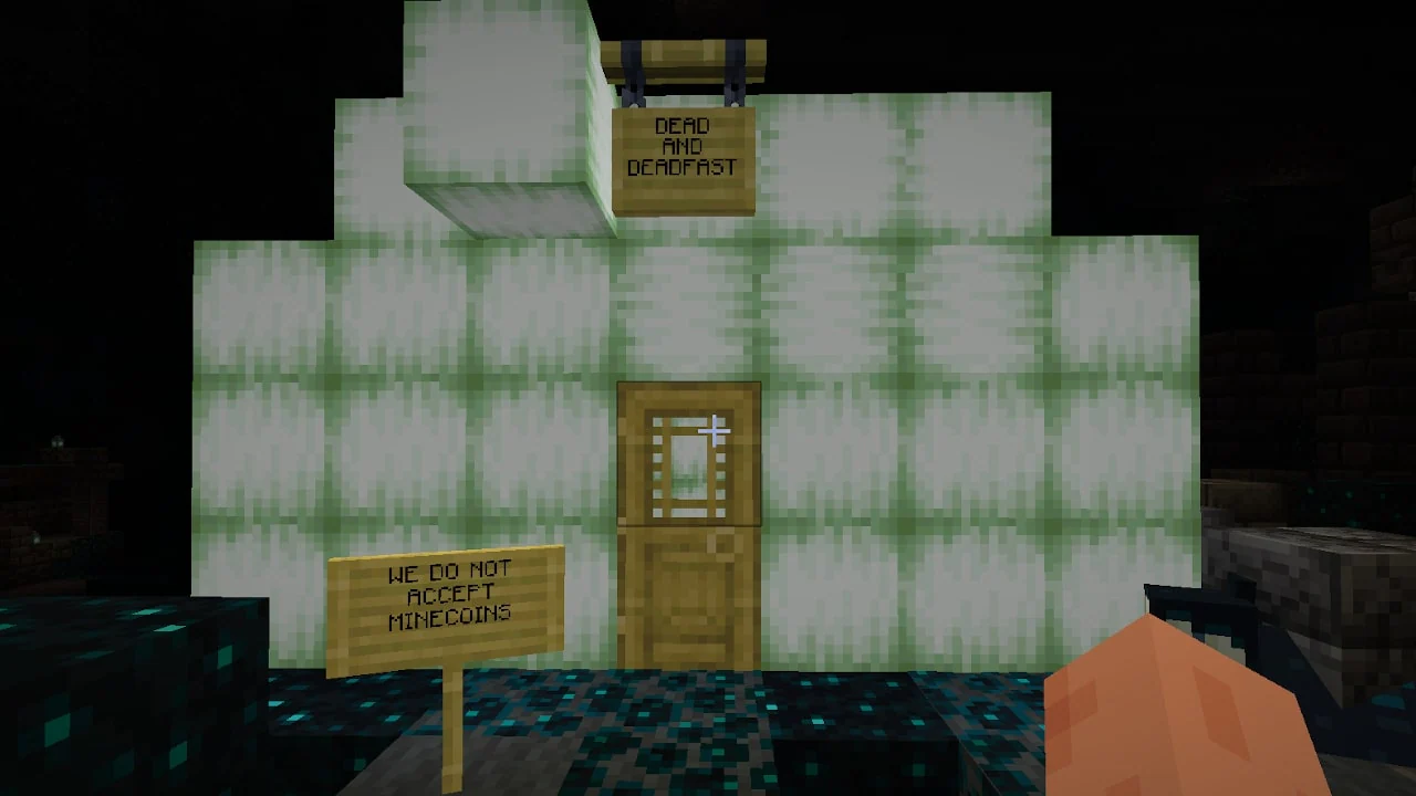 A Minecraft screenshot depicting a house in a deep dark biome.