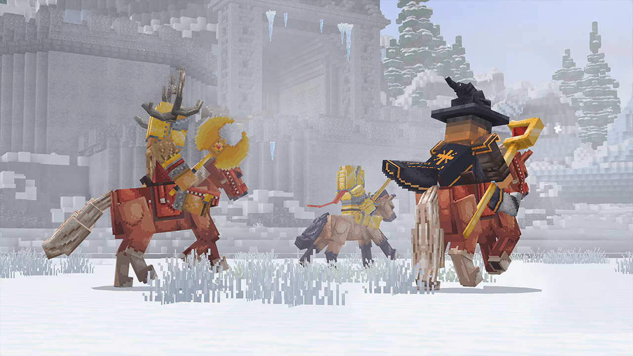 pic of three persons riding horses in snowy landscape
