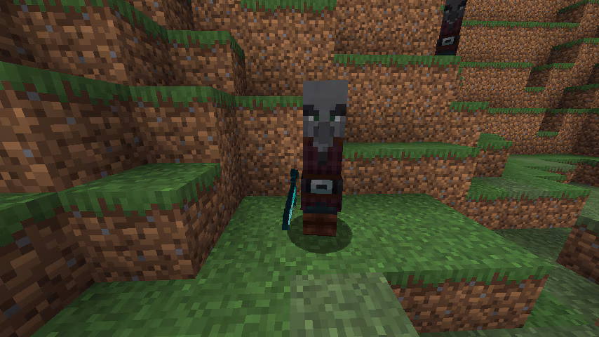 This is a screenshot taken from a bug report. It shows a pillager without arms - a bug which has been fixed