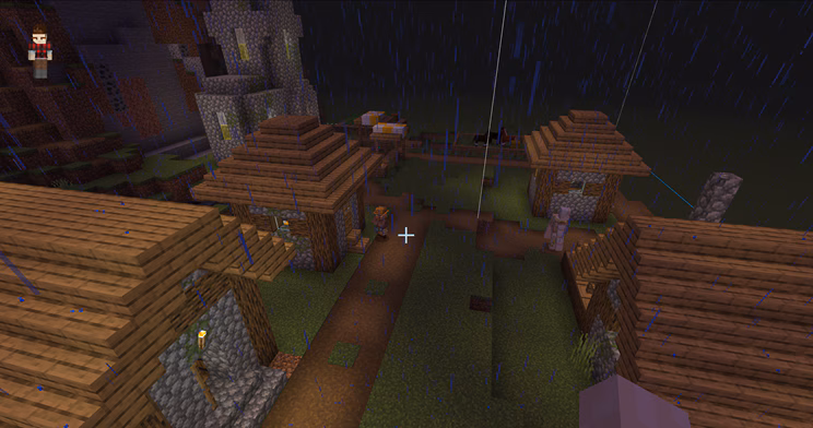 Houses at night in the rain
