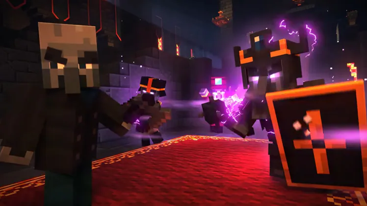 Three illagers preparing for battle inside Highblock Halls.
