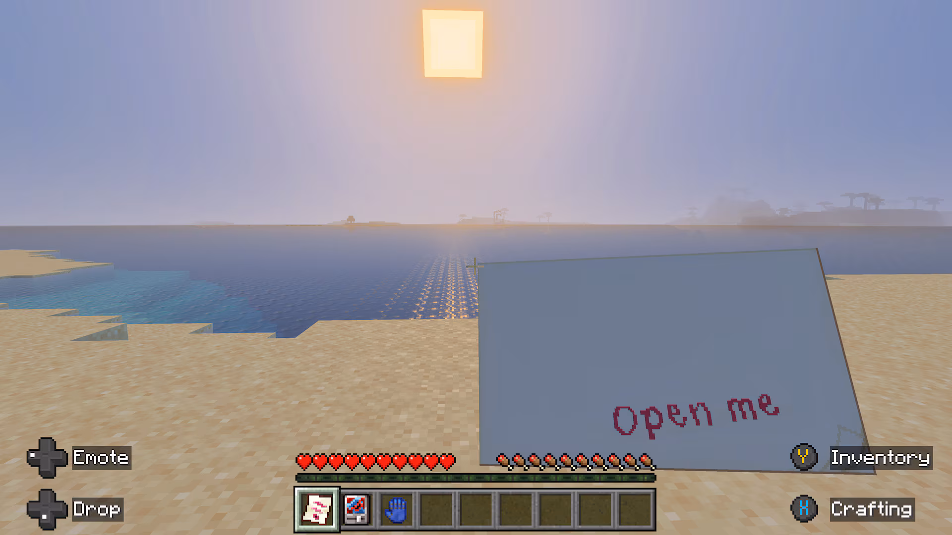 A screenshot from the Huggy & Friends add-on, a POV shot of the player holding a letter