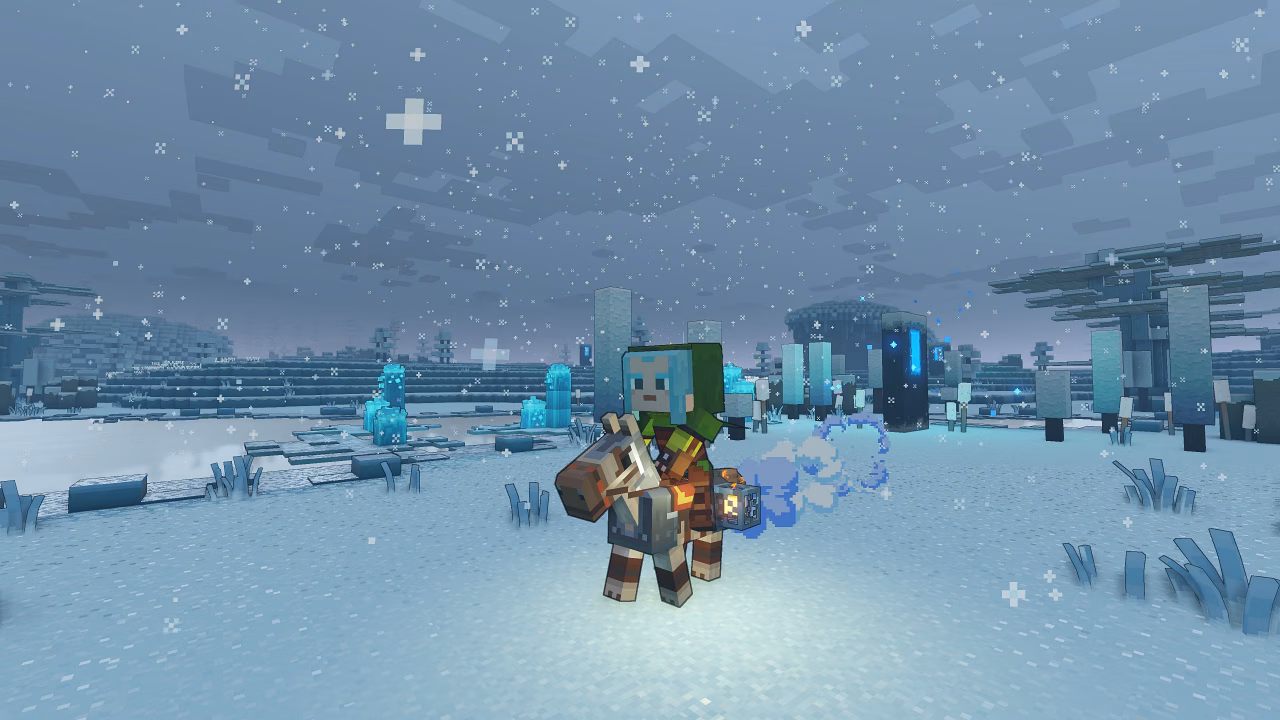 A hero character riding a horde wearing the "Honorary" Camelid skin, which makes the horse look closer to a llama