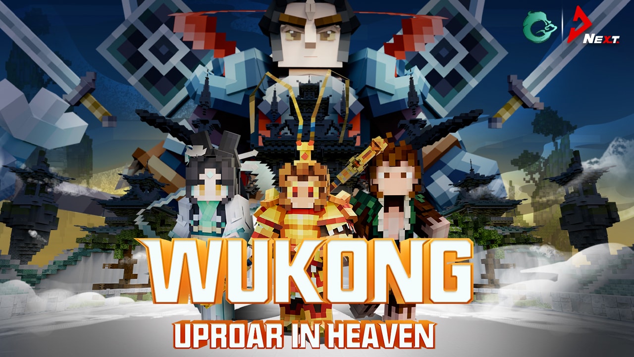 Text showing three people behind a text saying Wukong
