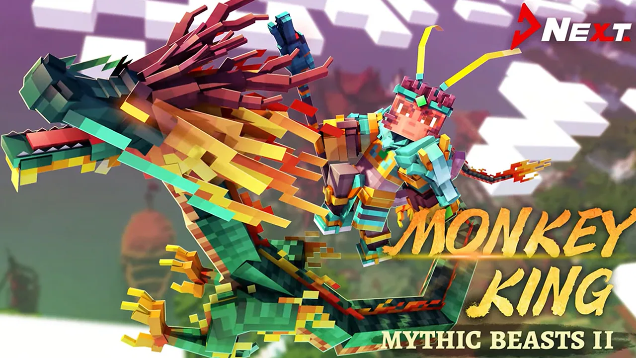 A hero in bright mythic armor rides a vibrant dragon as they soar through the sky