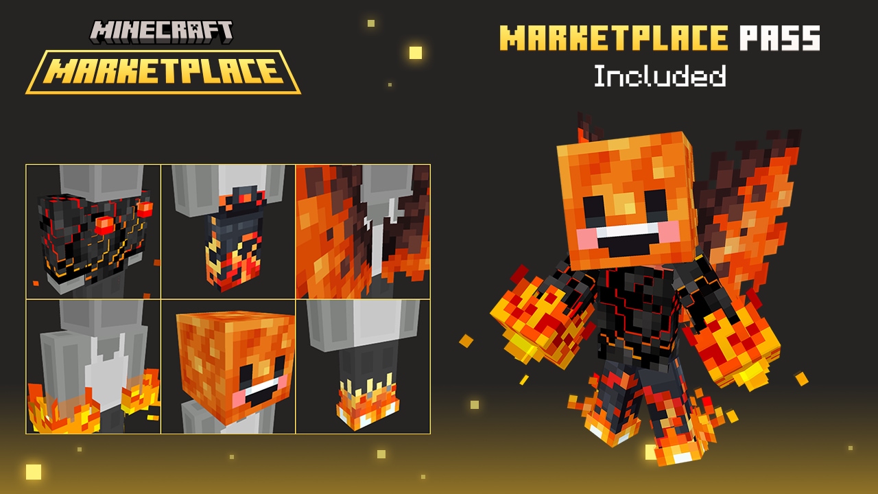 Six fiery Character Creator items made of lava