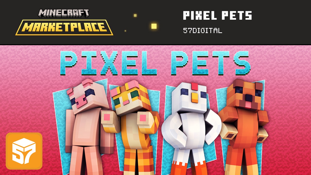 Picture showing the Pixel Pets pack, with logo and four people dressed as animals