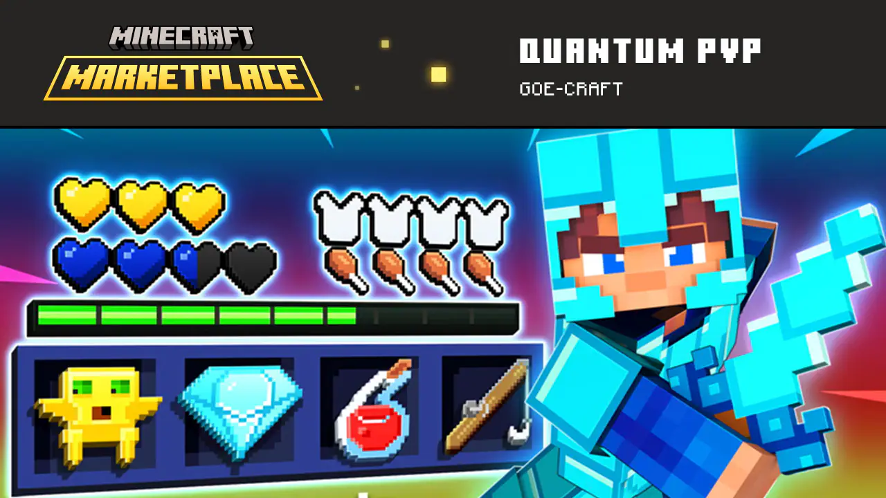 An armored player swings a glowing weapon beside a HUD showing hearts armor and items
