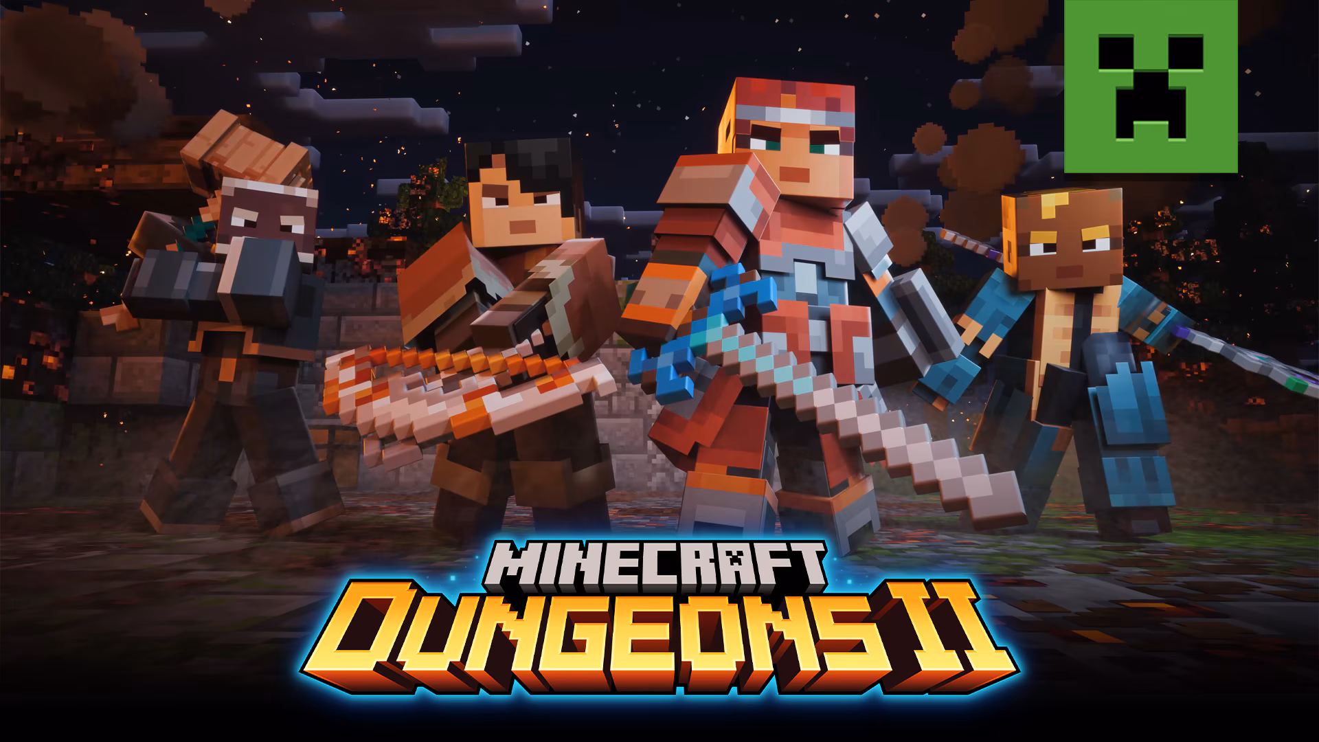 Kellen, Ren, Valorie, and Flores, facing the viewer with weapons drawn.