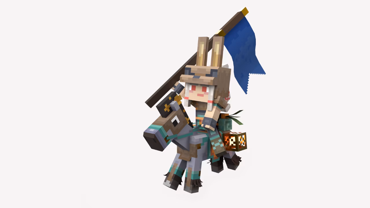 The Hero skin and the horse mount skin included in the Minecraft Legends Deluxe Edition and Deluxe Skin Pack