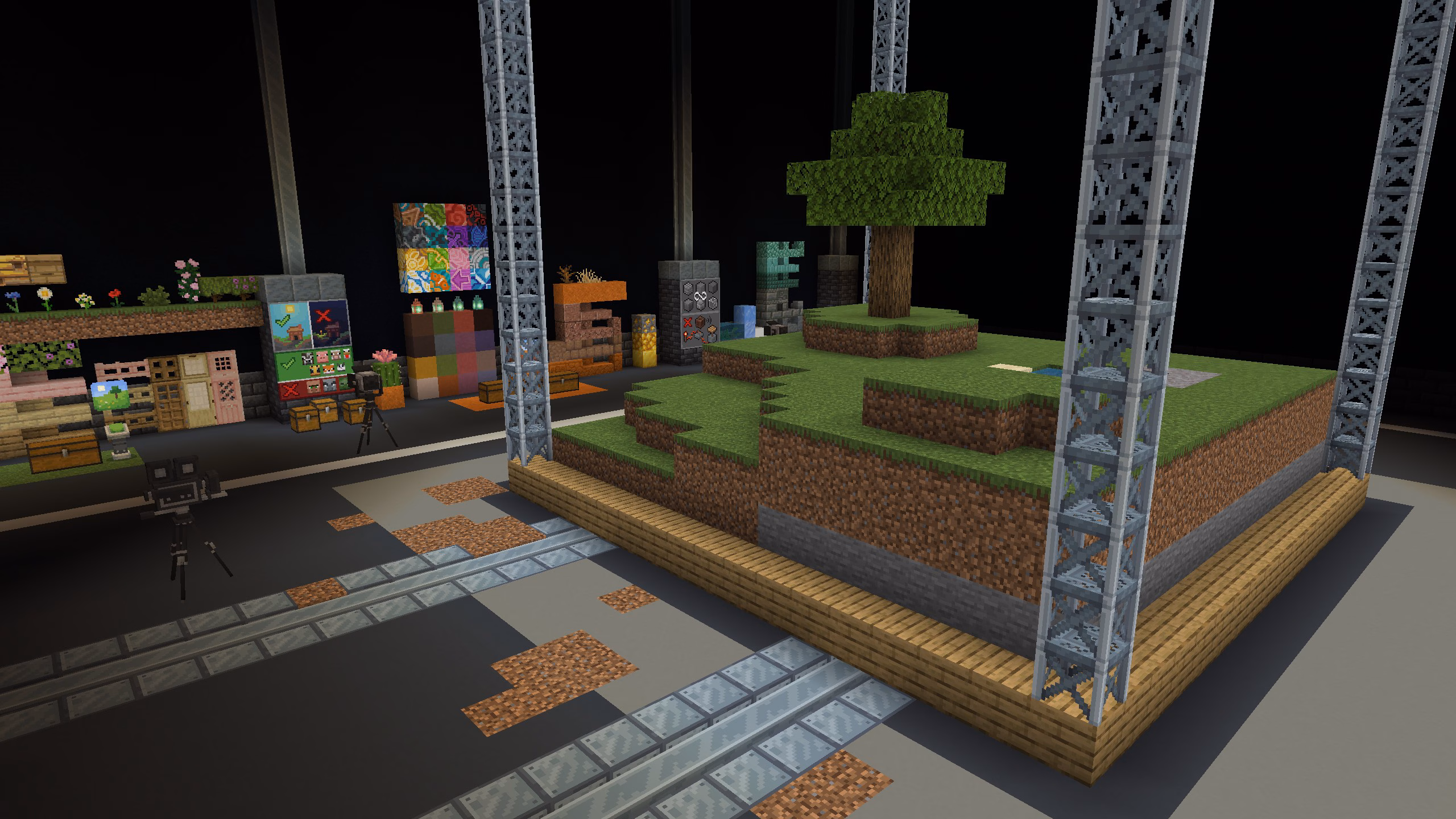 A screenshot of the build area for the challenge, a movie set built in game