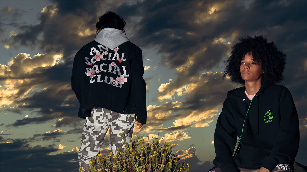 A photo of various items from the Anti Social Social Club x Minecraft collection, with elements from Minecraft.