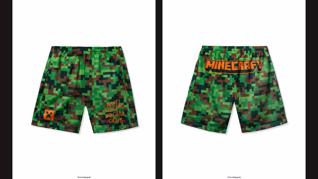 An image of the Anti Social Social Club x Minecraft basketball shorts
