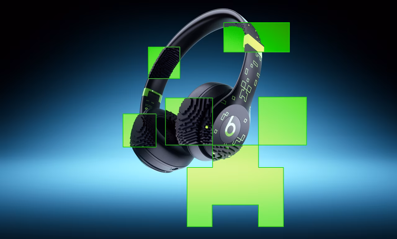 An image of the Minecraft x Beats Solo 4 headphones