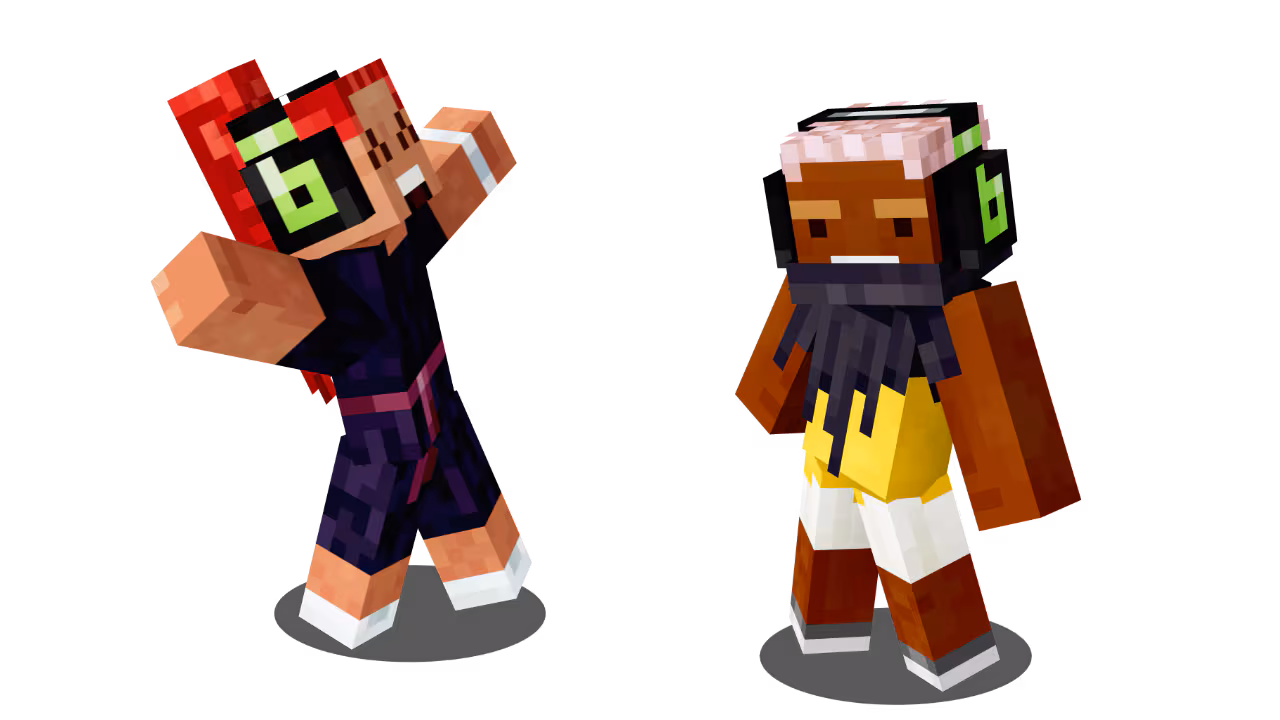 An image of two in-game characters wearing the Beats headphones Character Creator item