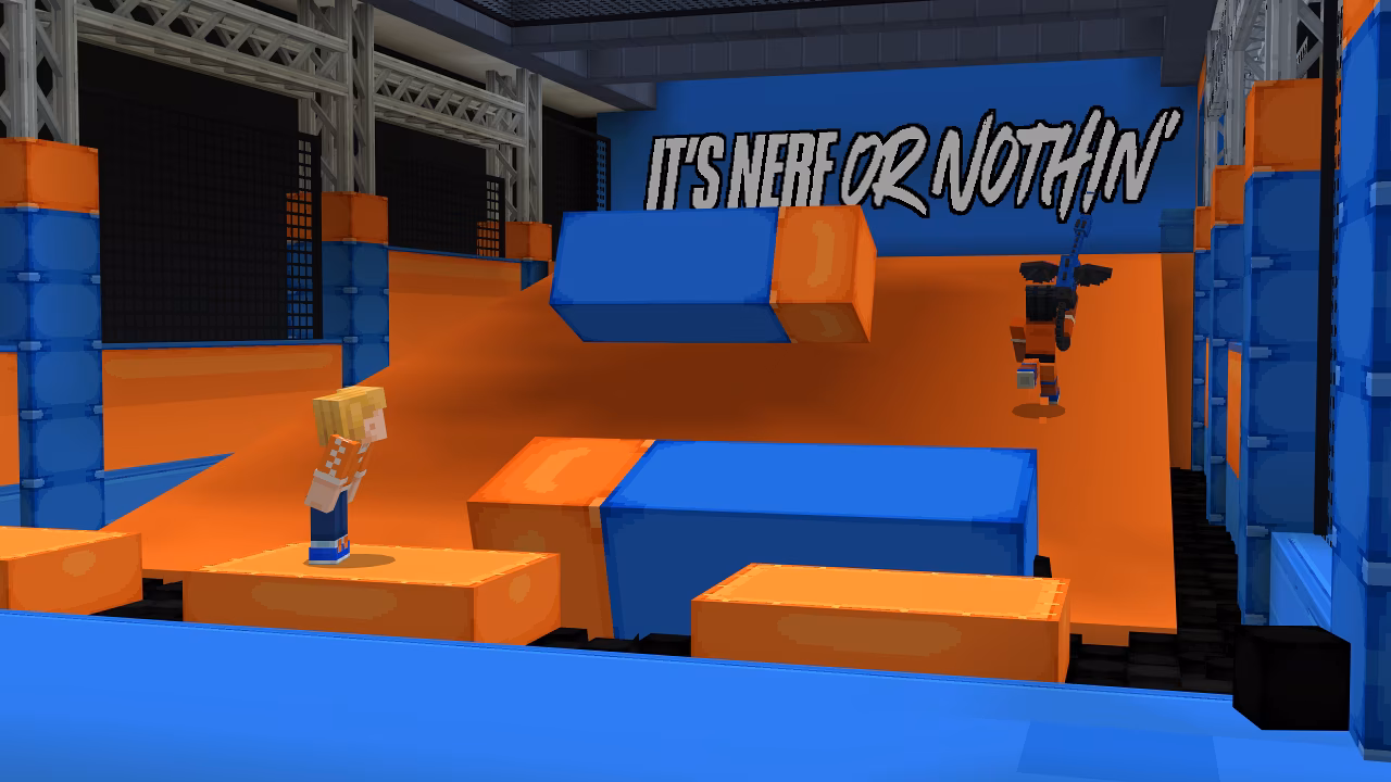 A screenshot of the giant rolling darts inside the practice area