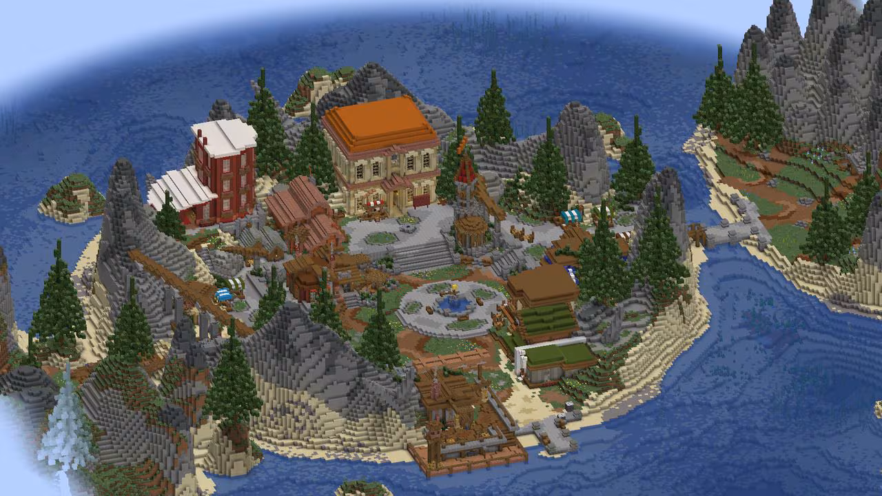 A screenshot depicting an island with a house and a harbor.