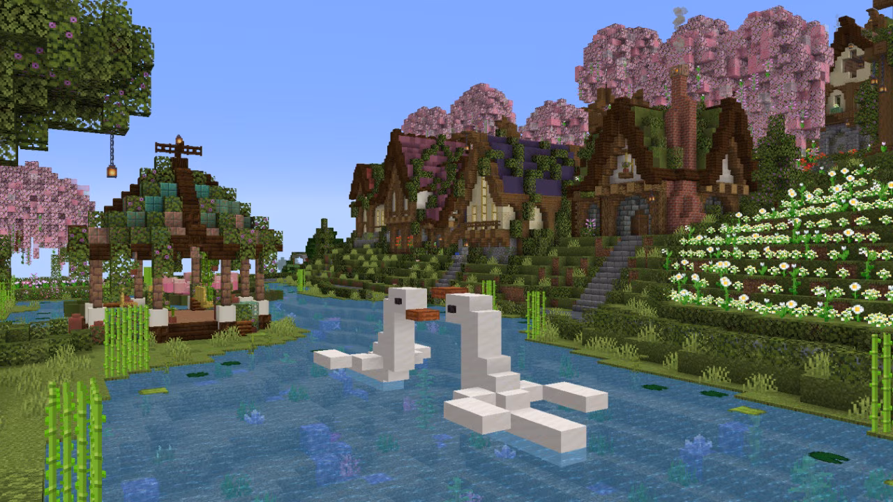 A screenshot of a Java Realms map depicting a picturesque location.