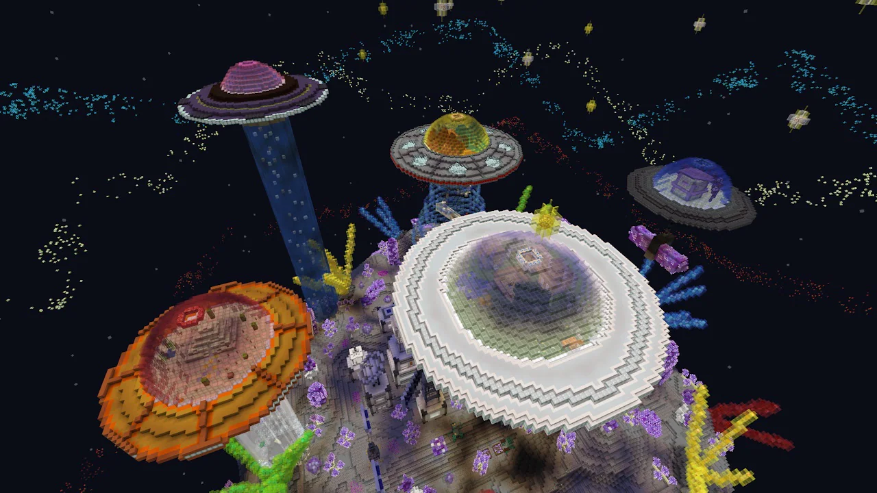 A screenshot depicting five UFOs.