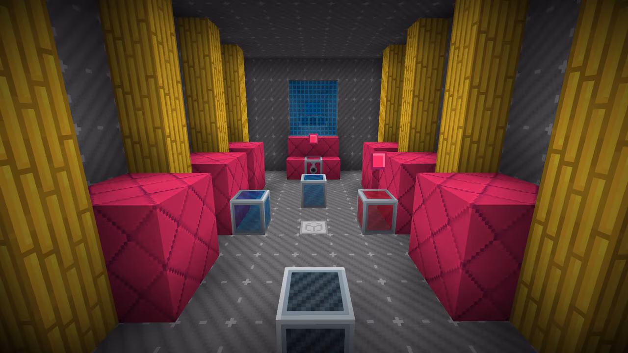 A Minecraft screenshot, depicting a corridor with a bunch of blocks in it.