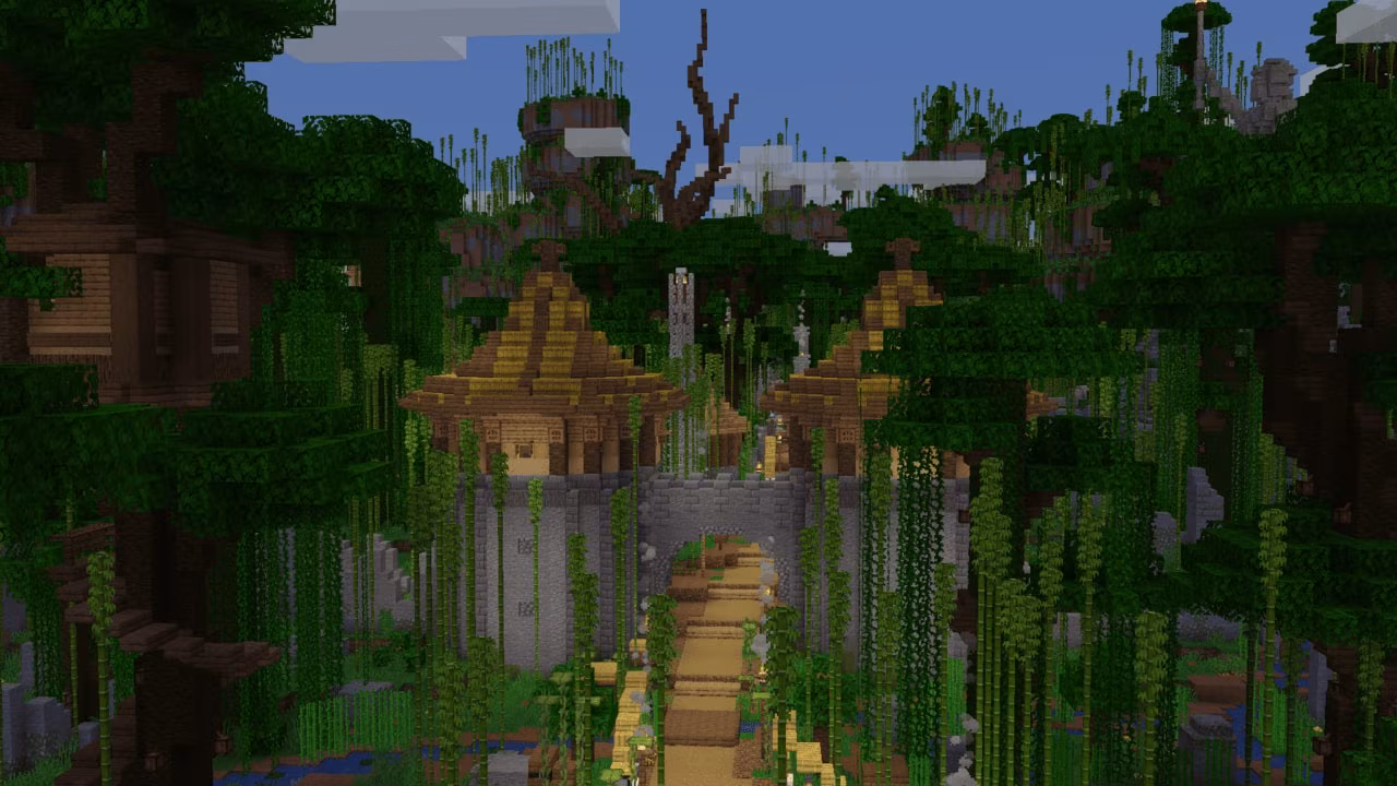 A Minecraft screenshot, depicting a jungle biome.