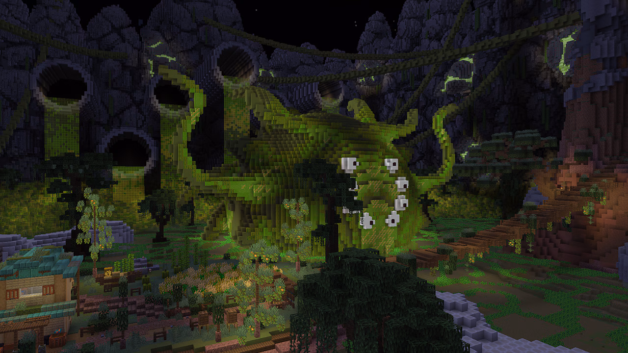 An underground world with sewers spewing green goo and many-eyed monsters