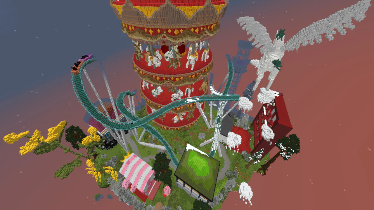 A giant carnival with plenty of rollercoasters and rides