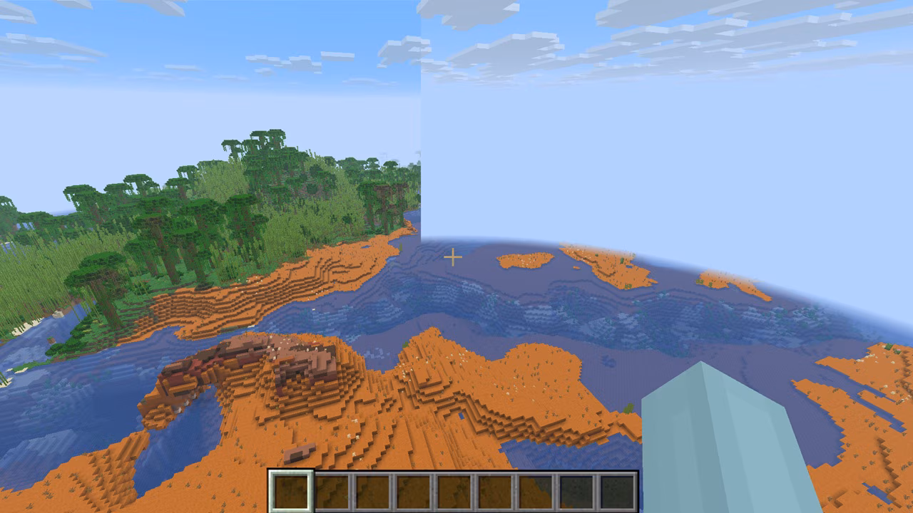 Side-by-side comparison of Minecraft render distance settings, showing a wider landscape view with increased distance.