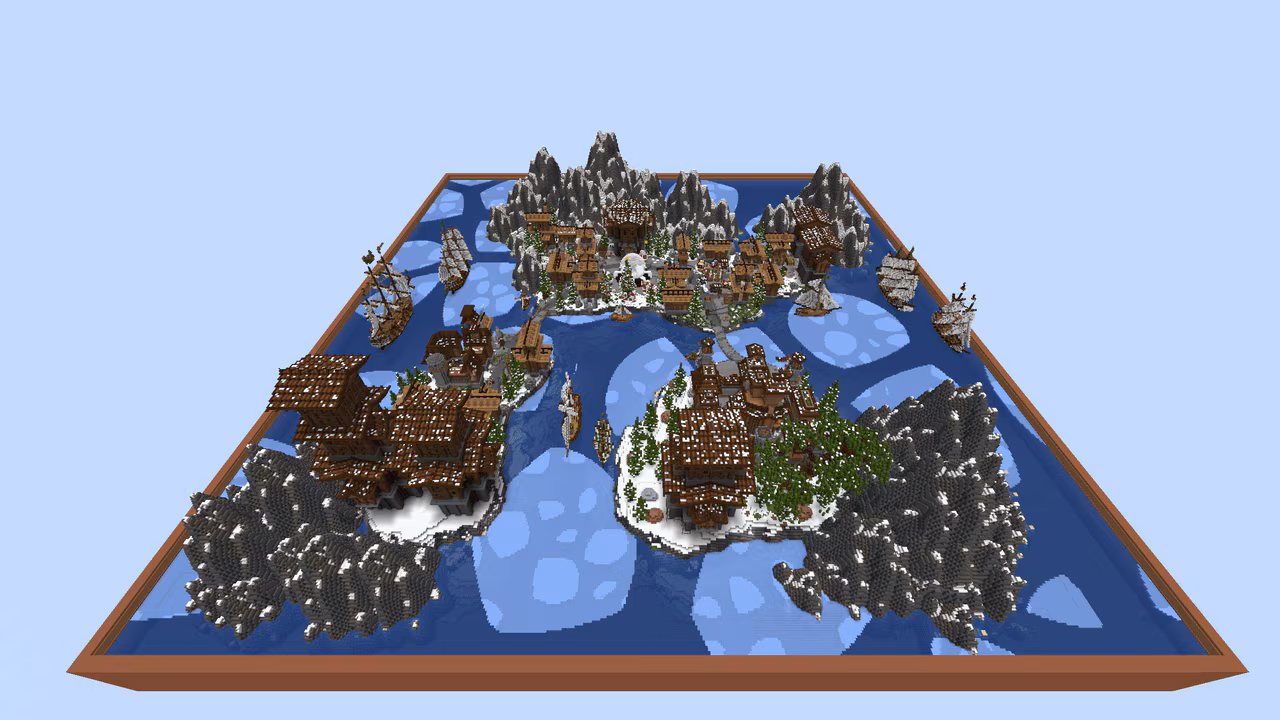 A square winter biome map floating in the air