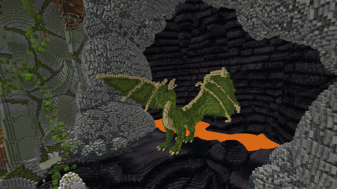 A blocky dragon in front of lava