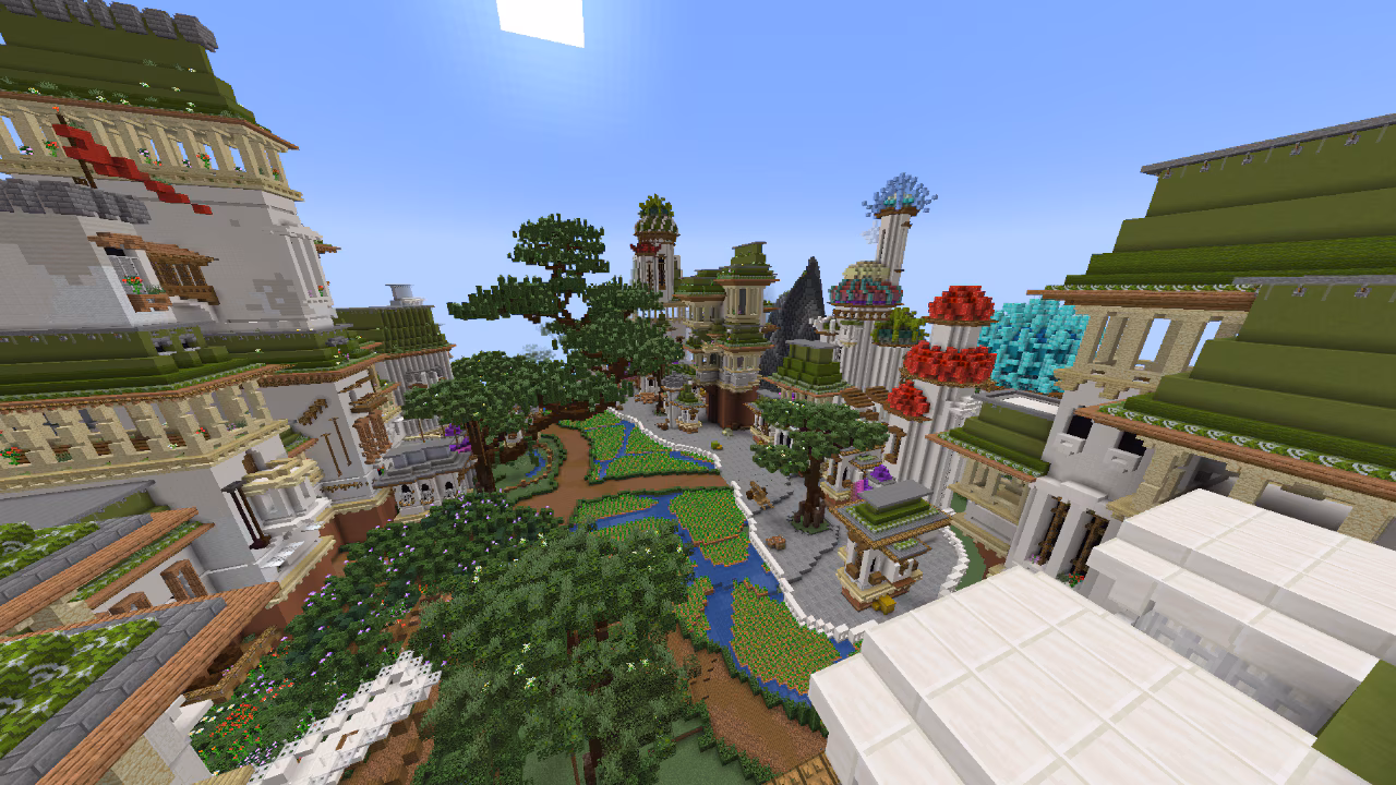 A sunny island filled with blocky castles