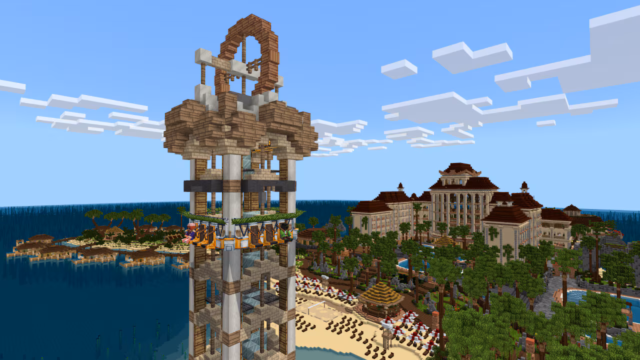 A great shot of the drop tower in Holiday Resort by CrackedCubes. Would you dare to ride it? 