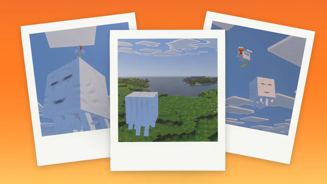 chicken on a ghast flying away up into the sky