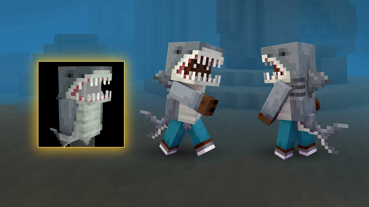An image of the Great White Shark onesie, showcasing the front and back of the Character Creator item.