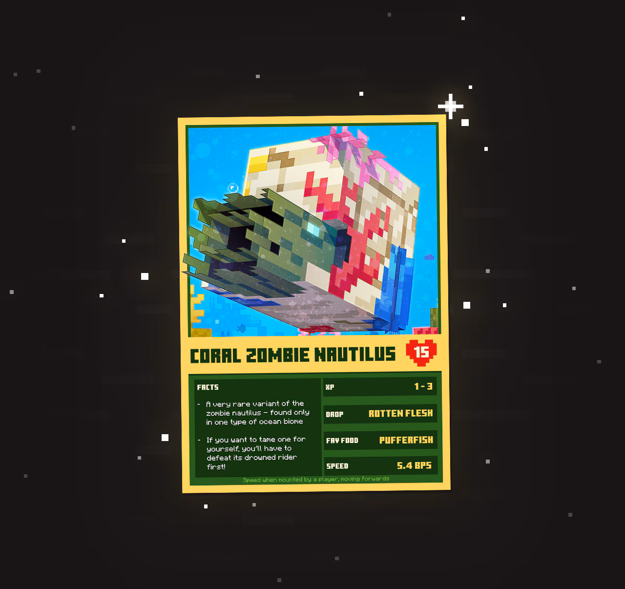 This is a mock playing card showing the rare coral variant of the zombie nautilus! 