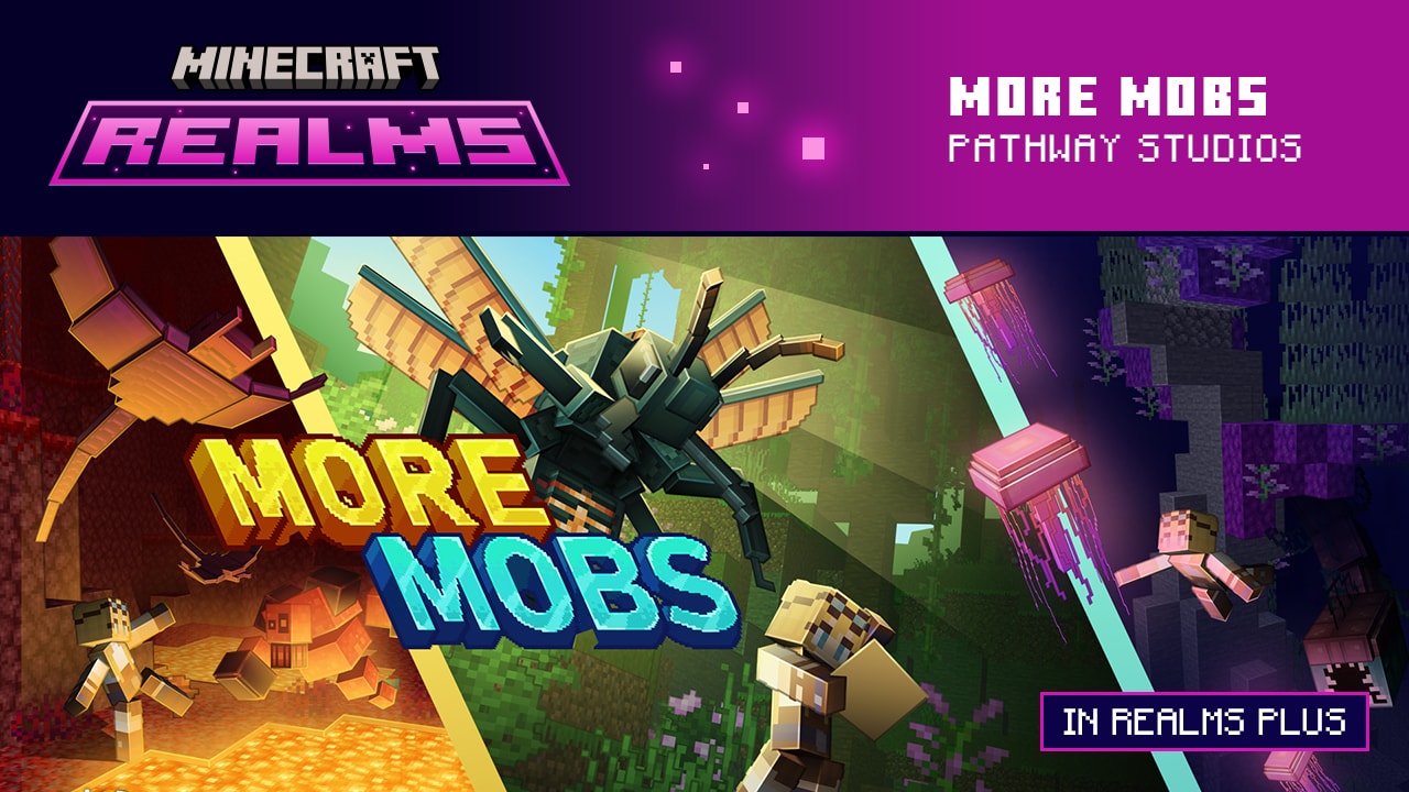 This image of More Mobs by Pathway Studios shows new phantom-esque mobs, enormous dragonflies, and even more new mobs!