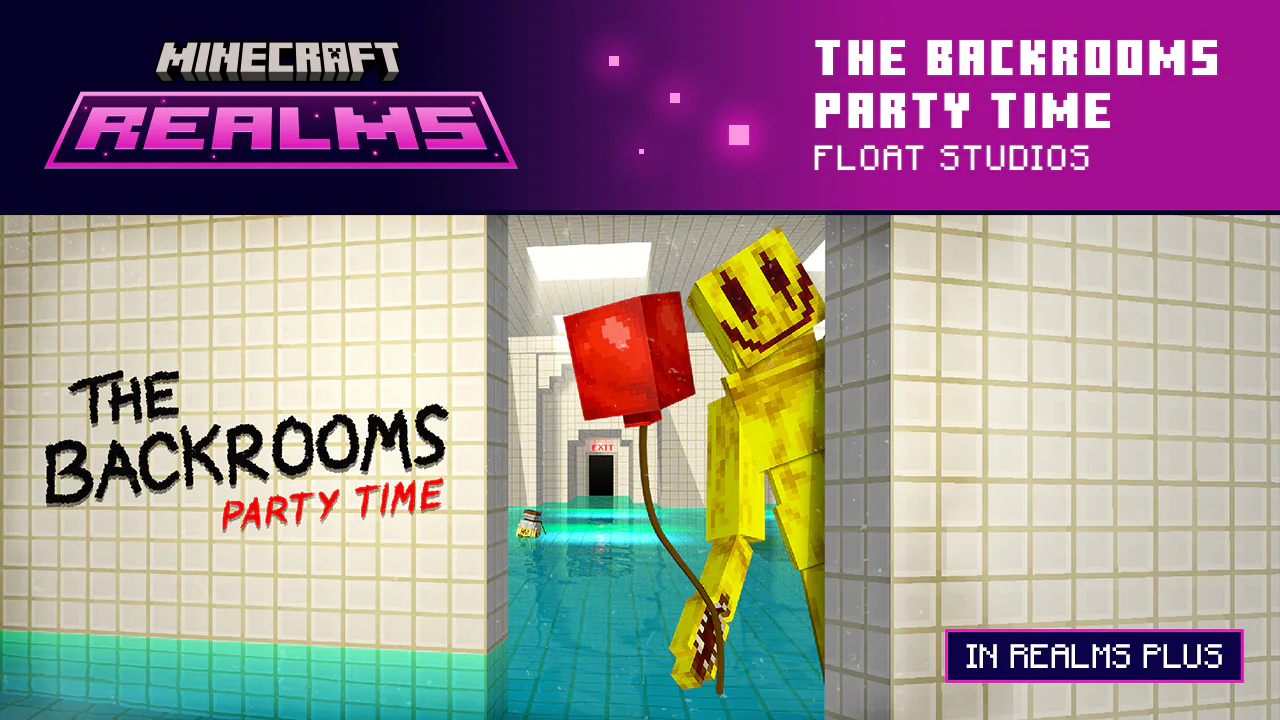 A creepy figure holding a red balloon in an overflown bathroom