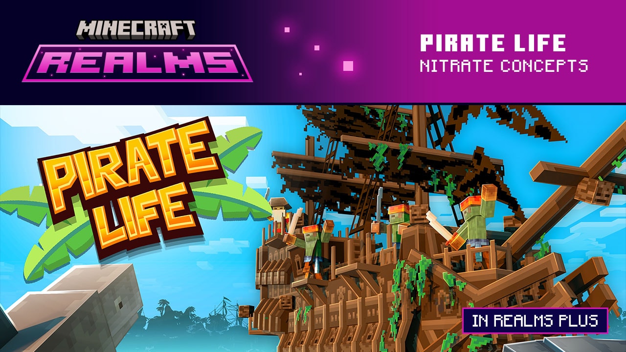 Zombie pirates aboard a large blocky ship.
