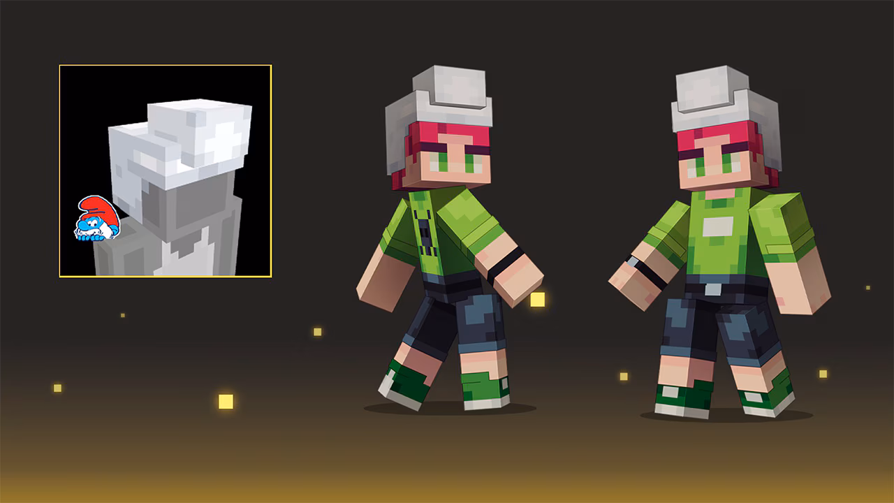 Character wearing a white smurf hat